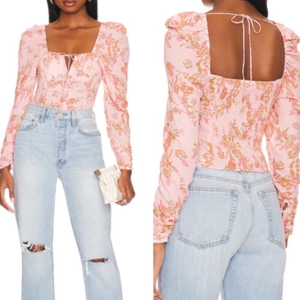 Free People Hilary Pink Floral Blouse Size XS Boho Cottagecore Romantic
